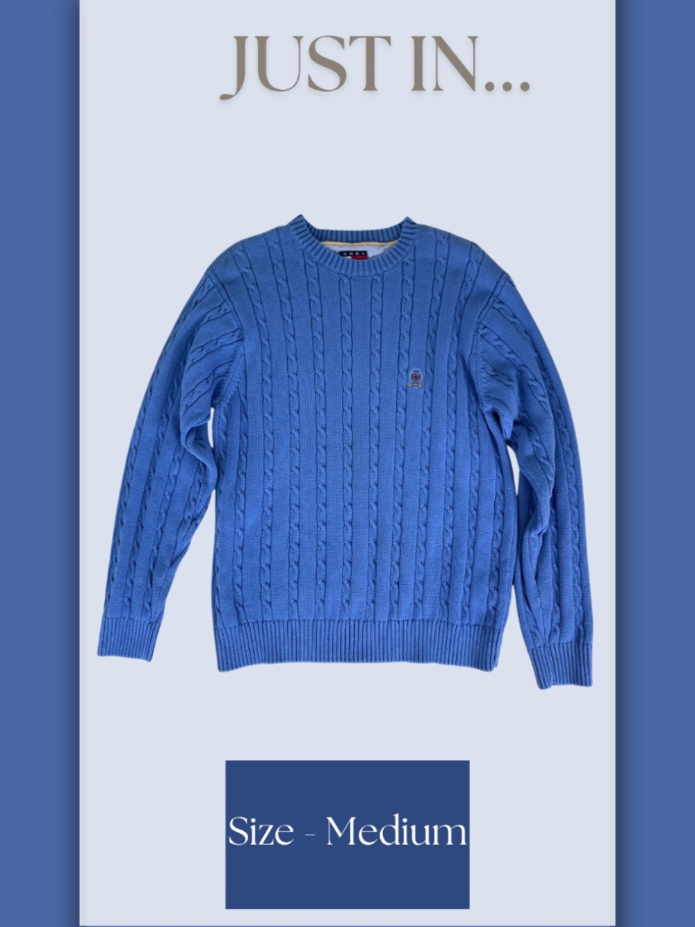 Tommy Hilfiger Classic Cable Crest Crew Cable Knit Crewneck Blue M Preppy Casual